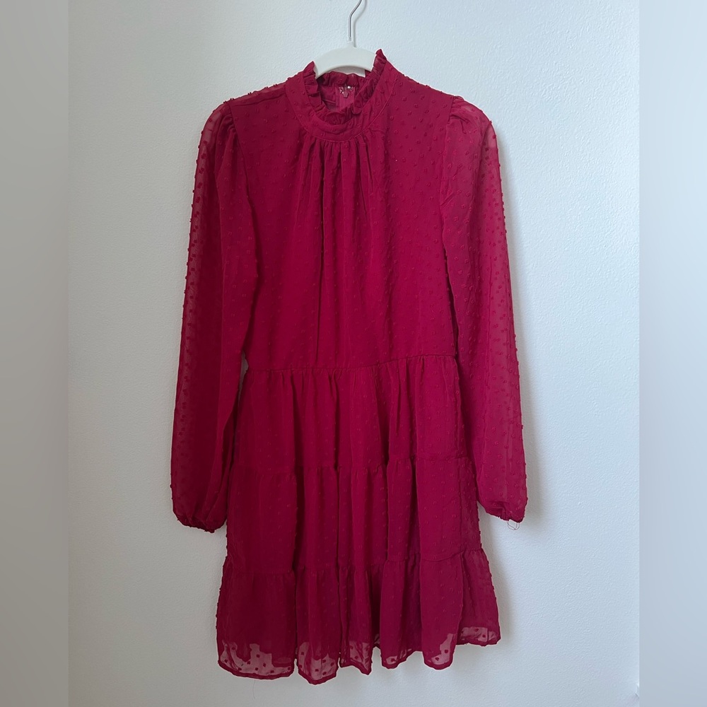 Francesca’s Sheer Long Sleeve Red Ruffled Dress